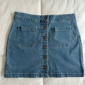 Denim Button-Front Skirt